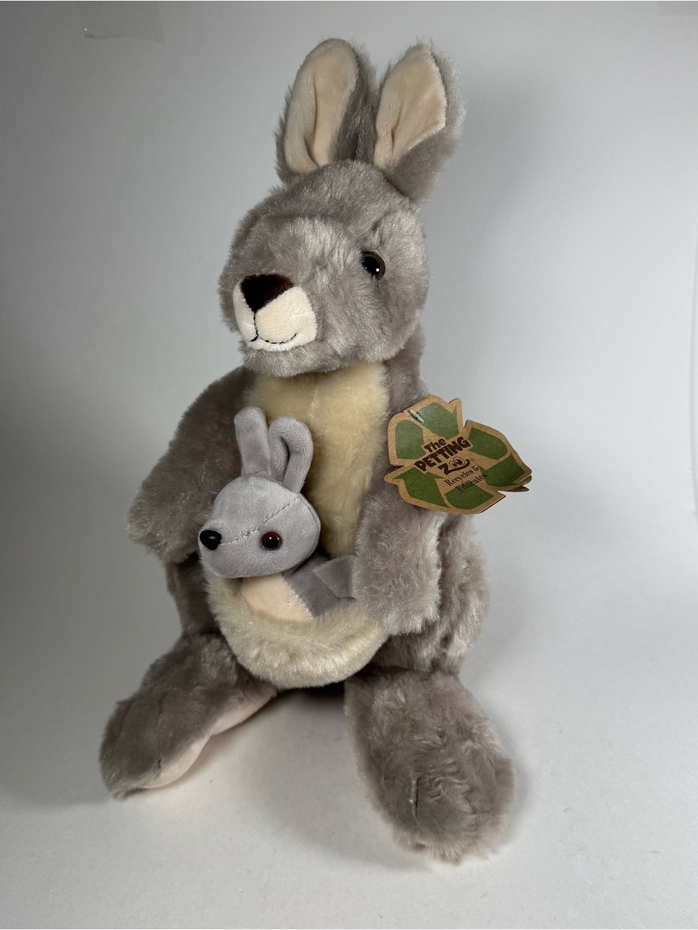 The Petting Zoo Plush Kangaroo Mom Joey Grey Beige 2025 11" With Tag